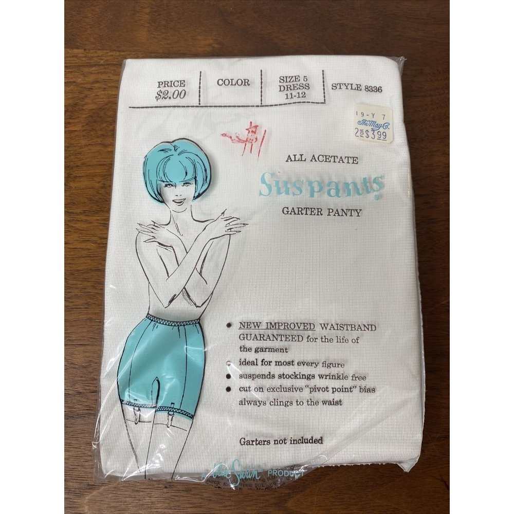 New Vintage 50's Blue Swan White Garter Panty Wide High Dome Gusset 5 Rockabilly